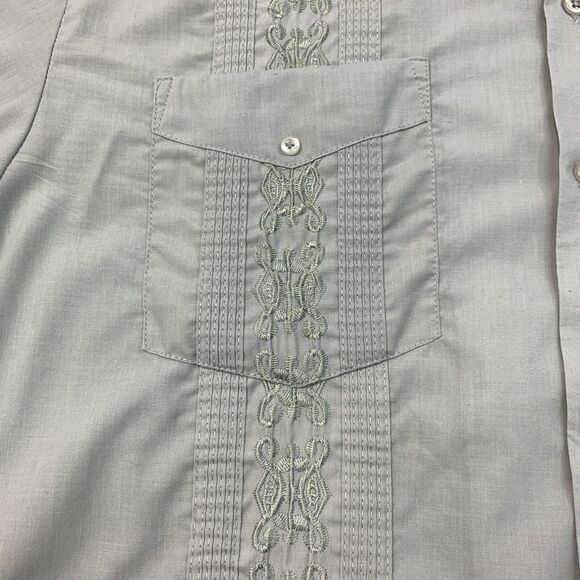 Omega Embroidered Button Up Shirt Mens L Large Gray Short Sleeve Cotton Blend - Picture 6 of 11